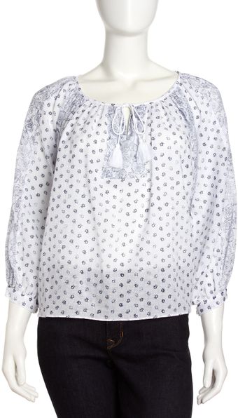 Rebecca Taylor Floral-Print Peasant Blouse - Lyst