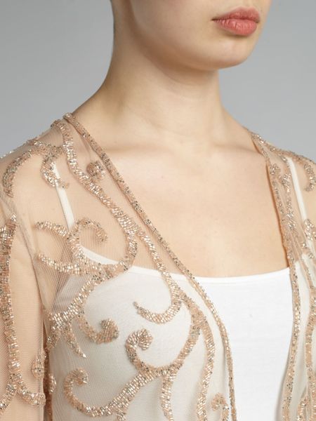 Adrianna Papell Beaded Bolero Cover Up in Beige (blush) | Lyst