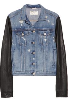 Rag & Bone Leather Sleeved Distressed Denim Jacket - Lyst