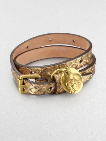 Alexander McQueen Double Wrap Metallic Snake Embossed Leather Bracelet - Lyst