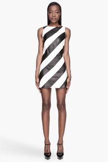 Alice + Olivia Black and White Leather A-Line Paige Dress - Lyst