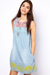 ASOS Collection Denim Smock Dress with Ombre Floral Border Print