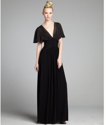 BCBGMAXAZRIA Black Stretch Jersey and Chiffon Liz Lace Back Gown - Lyst