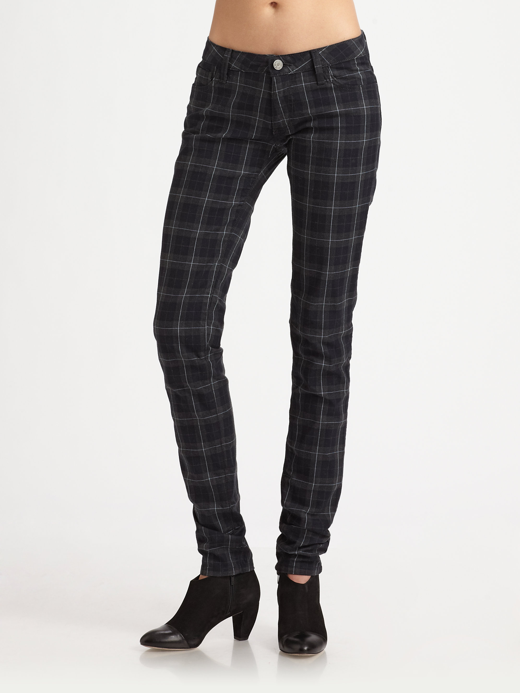 black and white plaid skinny jeans