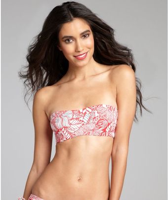 Ondademar Red and White Tropicana Printed and Beaded Stretch Nylon Convertible Bandeau - Lyst
