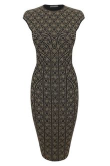 Alexander McQueen Metallic Honeycomb Lace Jacquard Pencil Dress - Lyst