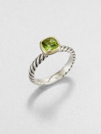 David Yurman Peridot 18k Gold Sterling Silver Cushion Ring - Lyst