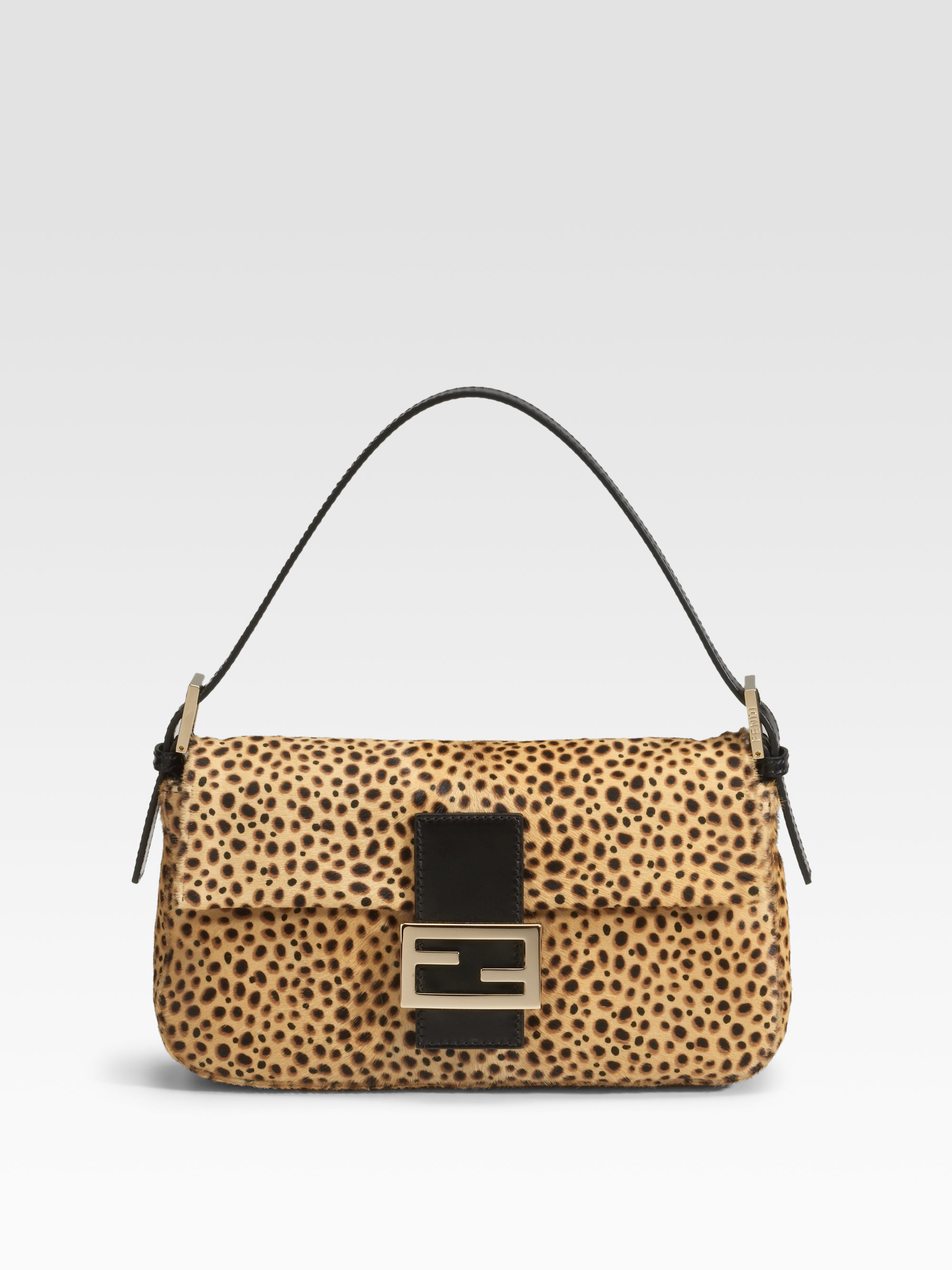Fendi Spotted Calf Hair Baguette Mini Bag in Brown (natural) | Lyst