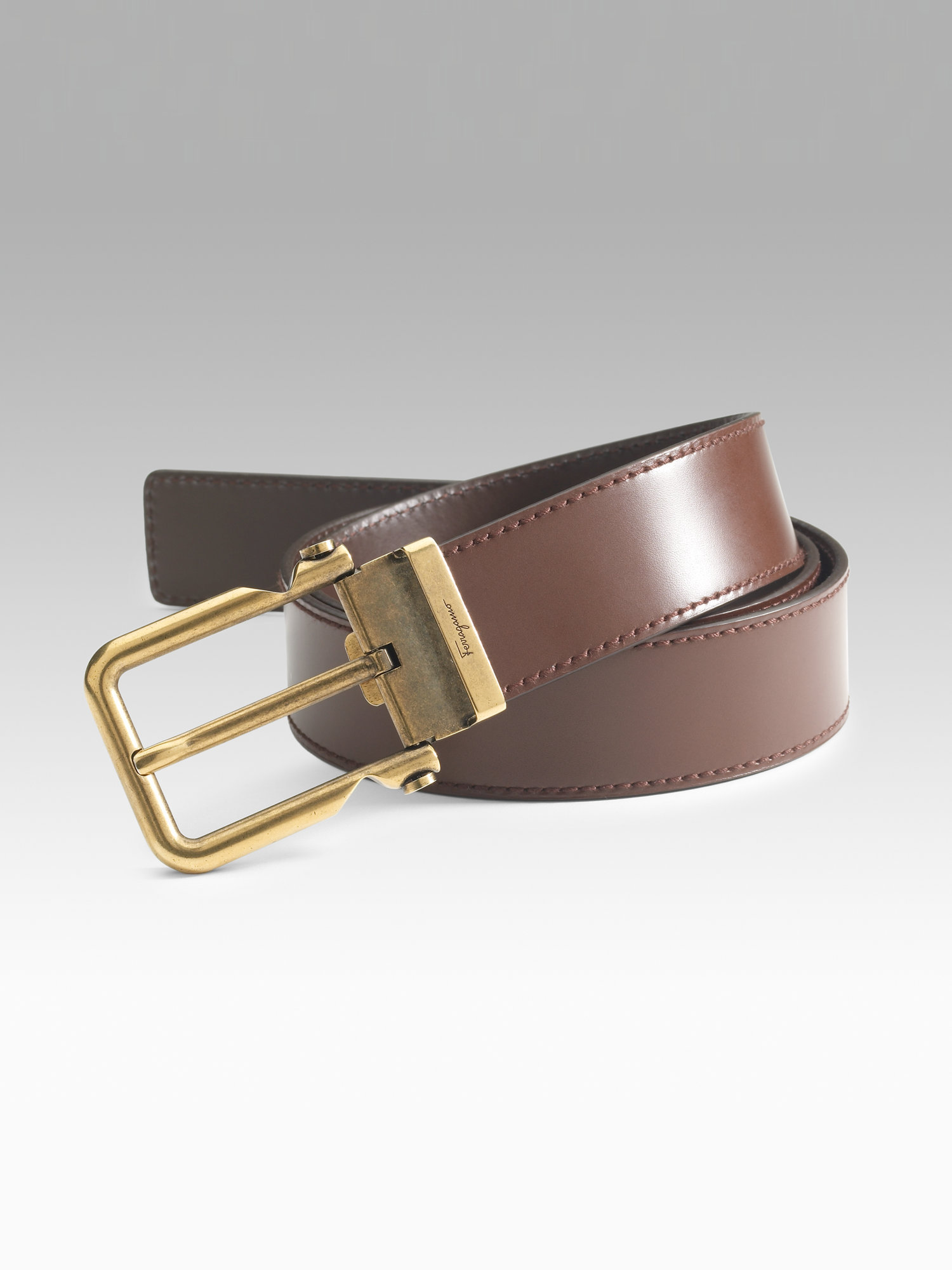 Ferragamo Leather Dress Belt in Brown for Men