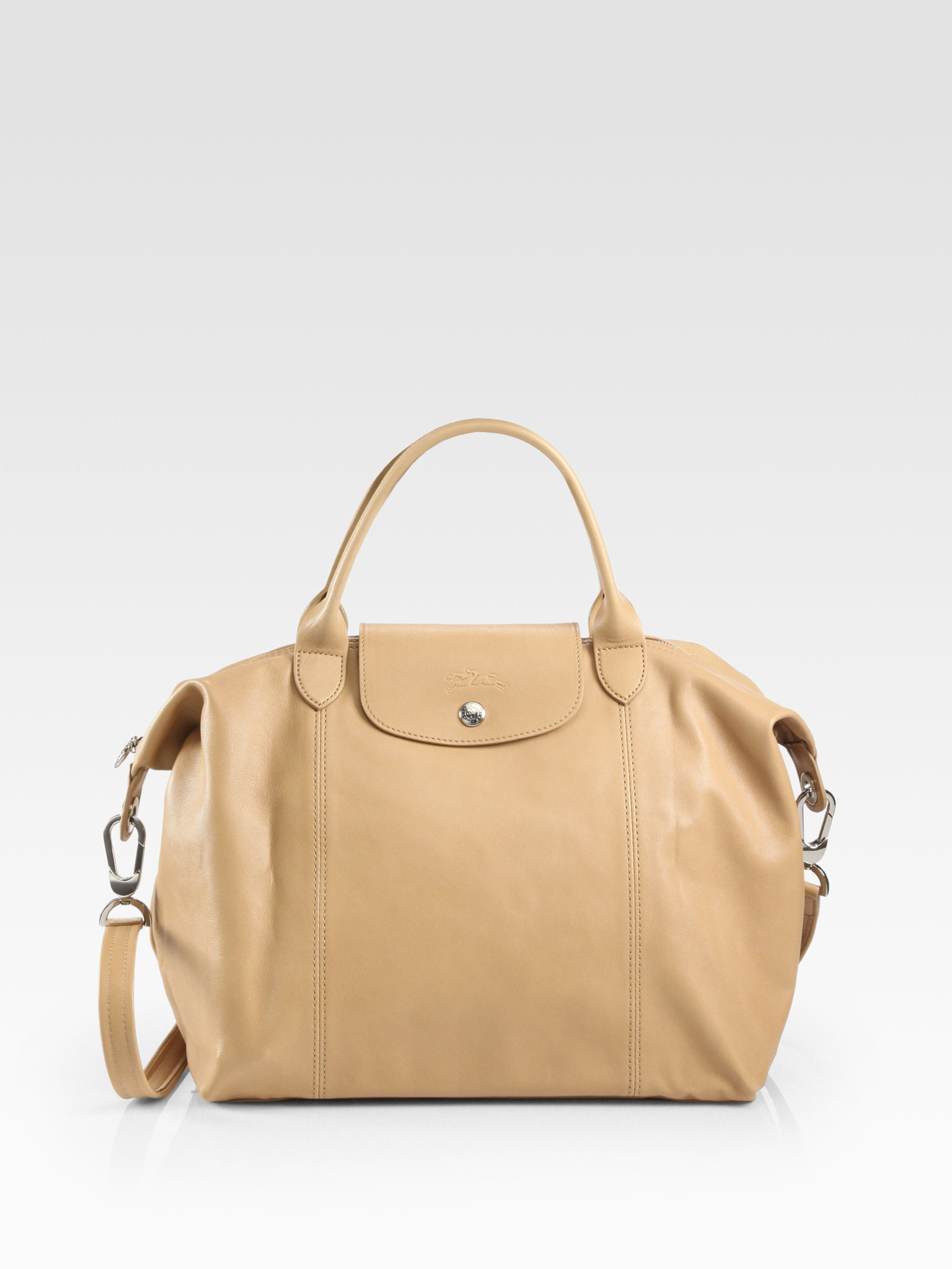 Longchamp Le Plaige Cuir Medium Top Handle Bag in Beige (natural) | Lyst