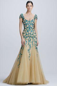 Monique Lhuillier Embroidered Tulle Gown - Lyst