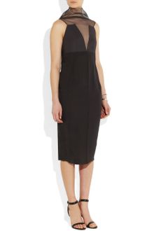 Rick Owens Prong Mesh-Paneled Silk-Crepe Dress - Lyst