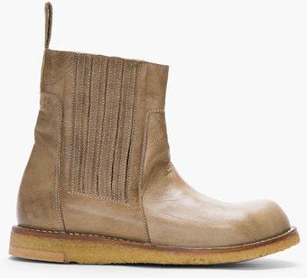 Rick Owens Khaki Distressed Leather Vaz Elastic Boots - Lyst