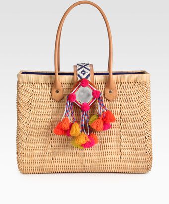Tory Burch Embellished Rattan Tote - Lyst
