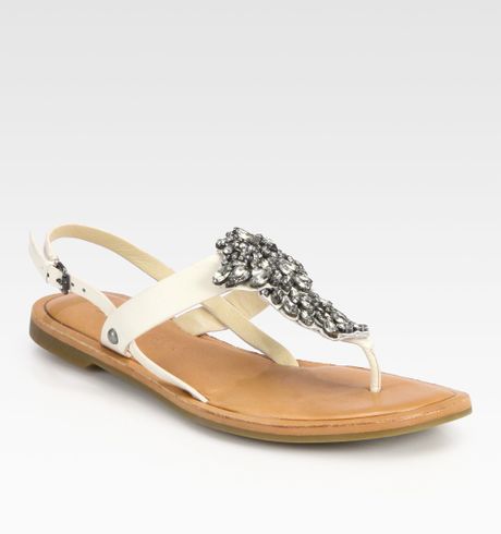 Vera Wang Lavender Avy Jeweled Leather Sandals in (cream) | Lyst