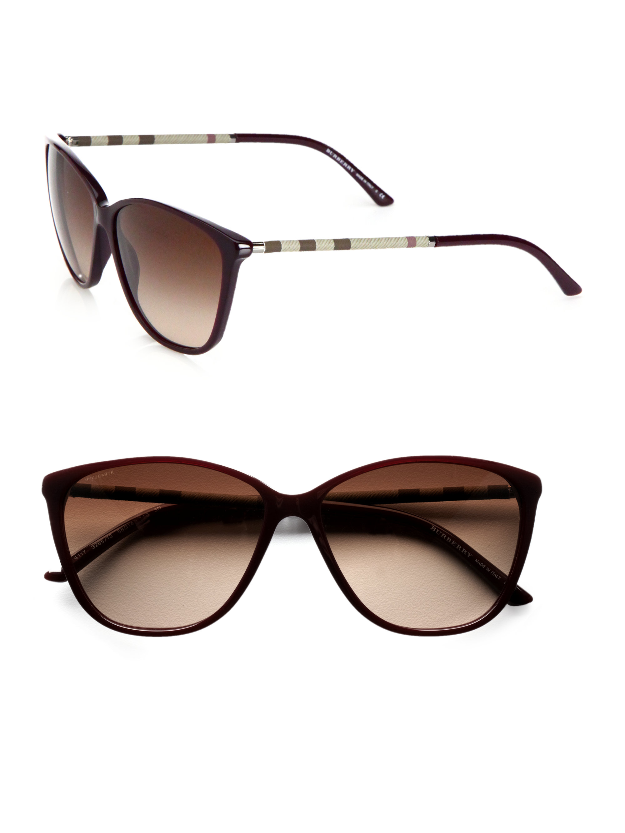 Burberry Catseye Check Sunglasses in Brown (tan) | Lyst