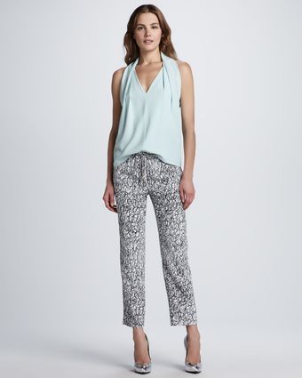 Diane Von Furstenberg Benett Scribbleprint Silk Pants - Lyst