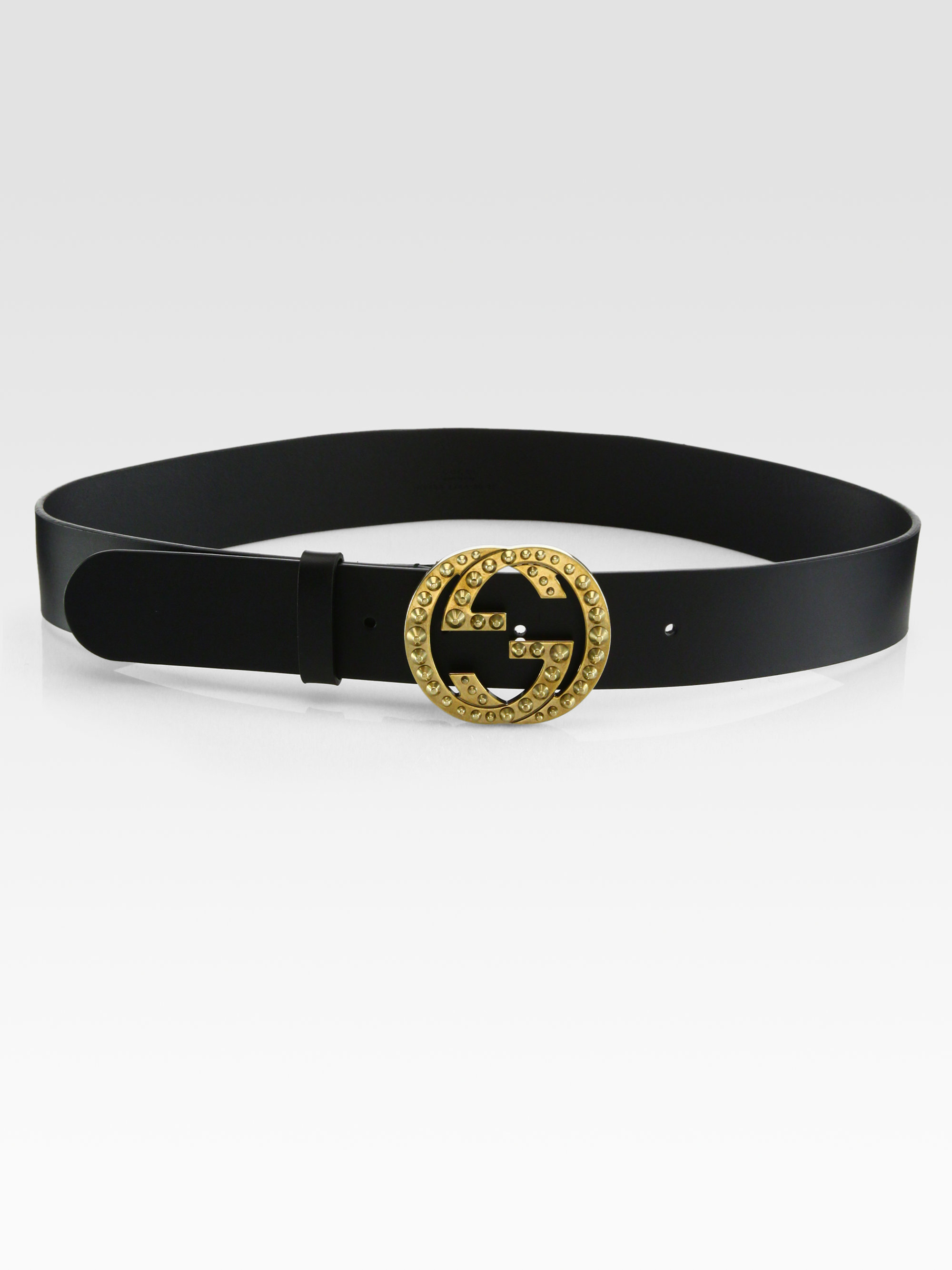 Gucci Leather Studded Gg Belt in Black | Lyst