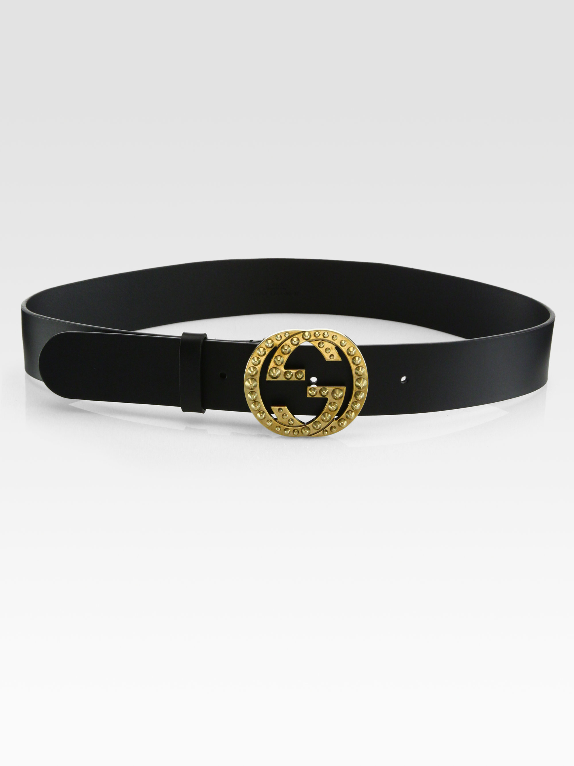 Gucci Leather Studded Gg Belt In Black Lyst