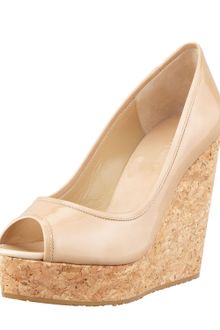 Jimmy Choo Papina Patent Leather Cork Wedge Nude - Lyst