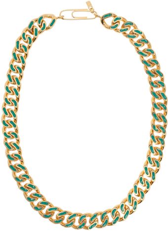 Aurelie Bidermann Chain Necklace with Green Laque - Lyst