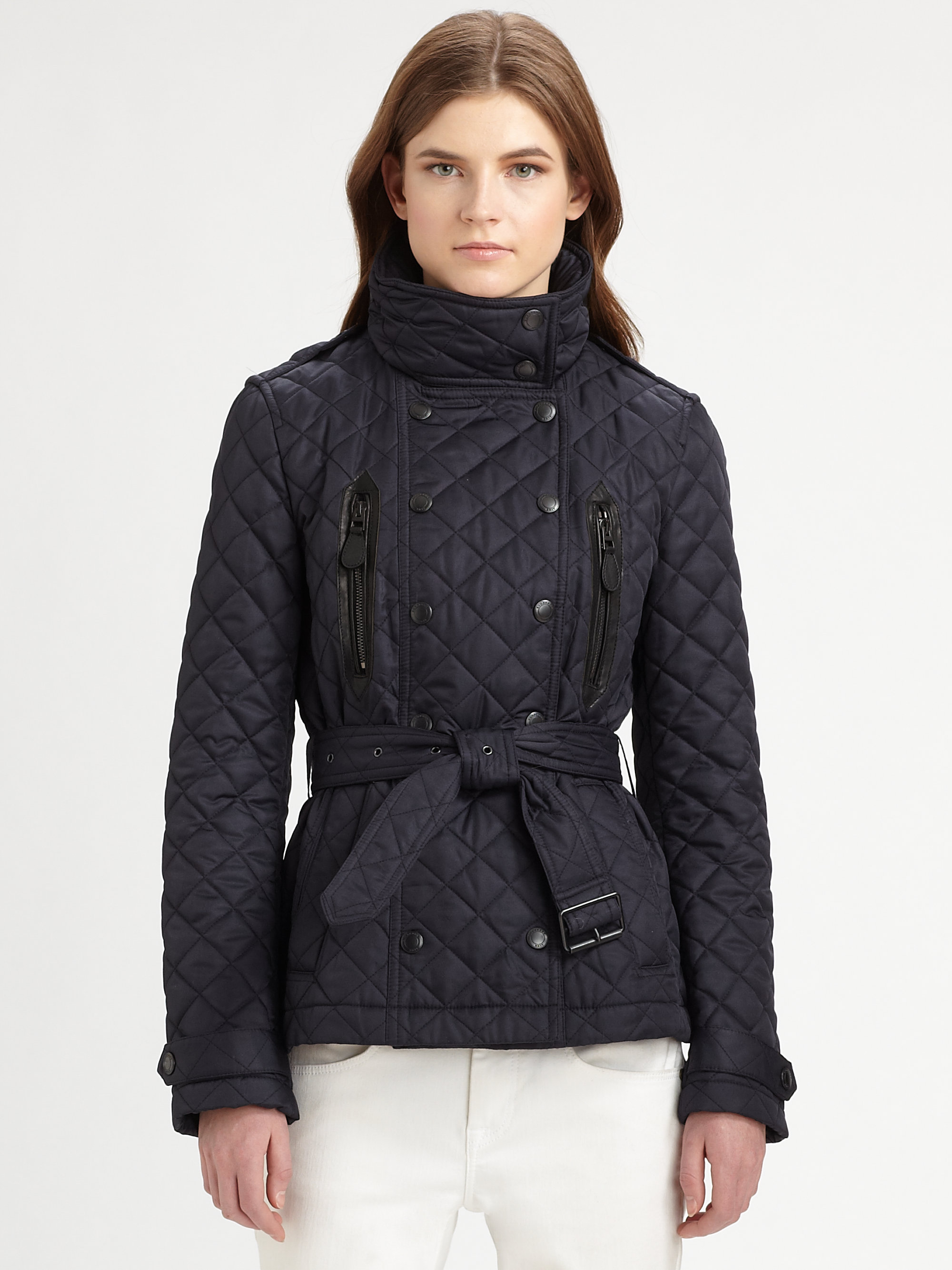 Burberry Brit Leathertrim Quilted Jacket in Blue (navy) | Lyst