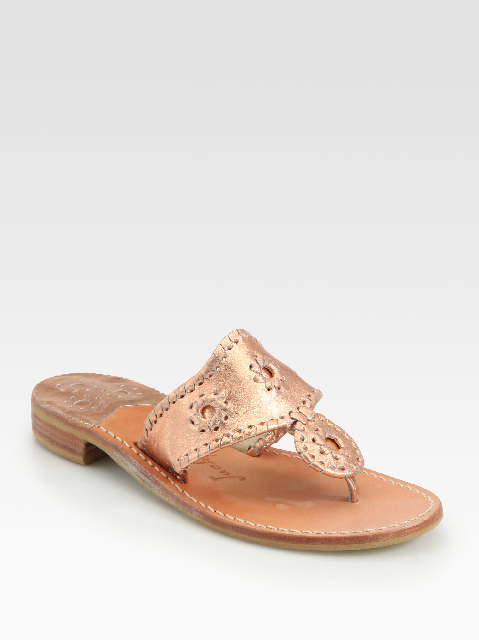 Jack Rogers Metallic Leather Hamptons Thong Sandals in (copper) | Lyst