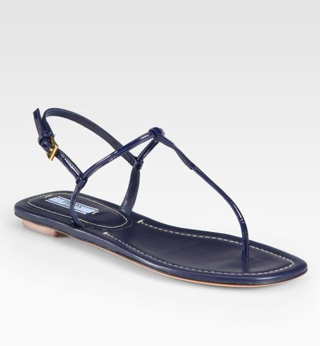 Prada Patent Leather Thong Sandals in Blue (baltico-navy) | Lyst