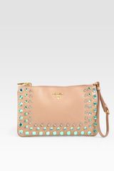 Prada Saffiano Vernice Embellished Wristlet