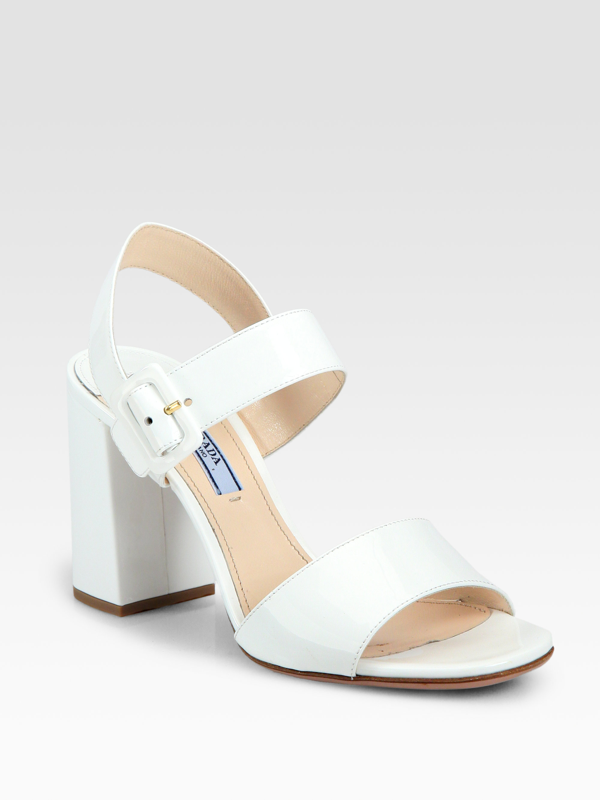 Prada   sandals Patent Doublestrap  Leather in Sandals White leather crisscross Lyst prada slingback