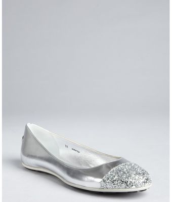 Jimmy Choo Silver Metallic Leather and Glittered Cap Toe Whirl Flats - Lyst