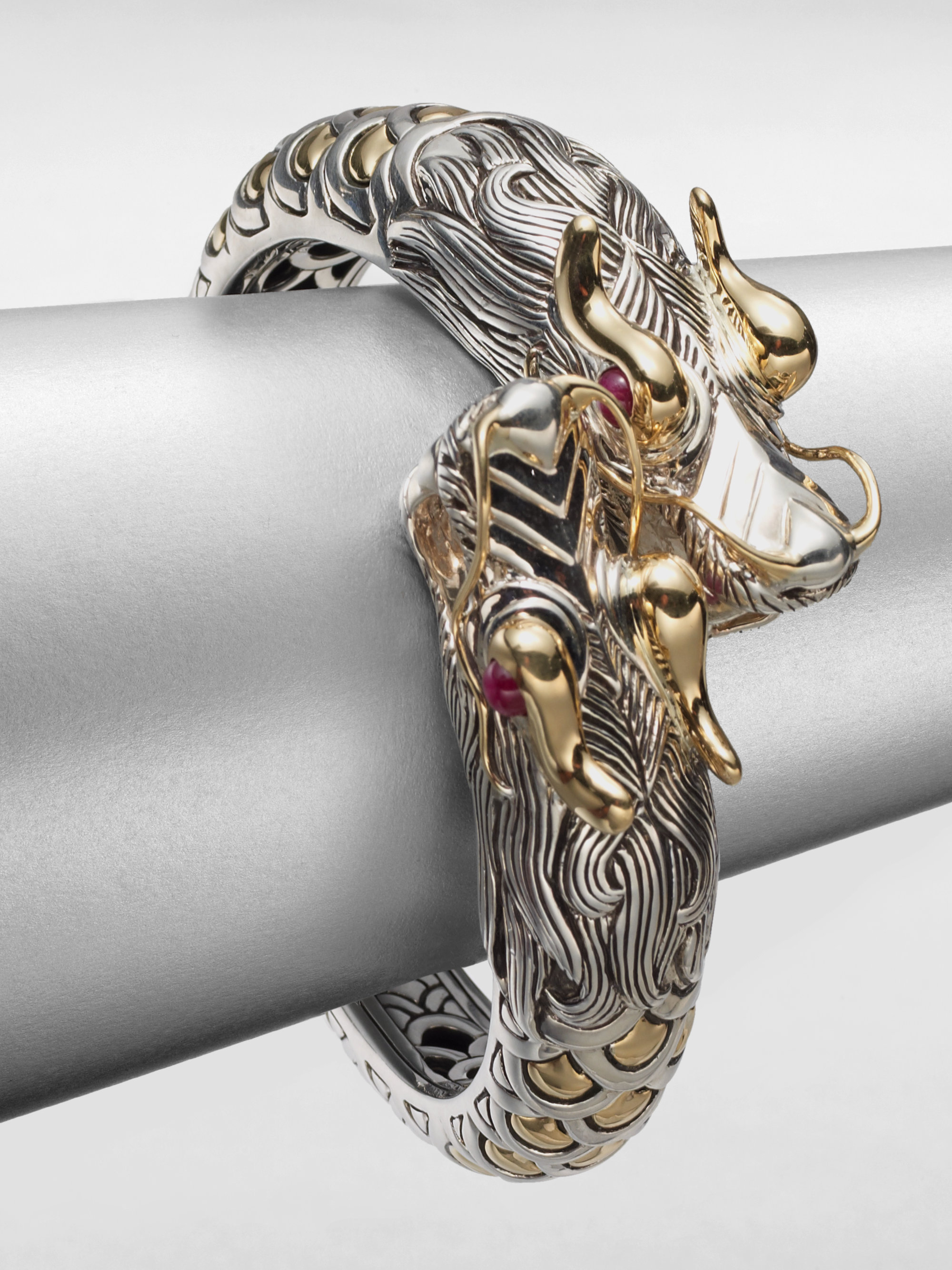 John Hardy Sterling Silver 18k Gold Dragon Cuff Bracelet