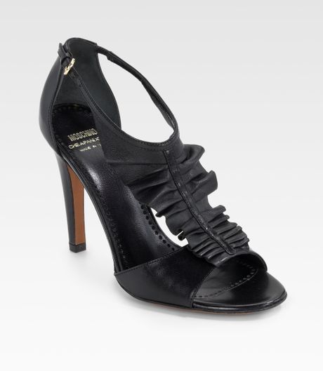 Moschino Ruffle High Heel Thong Sandals in Black | Lyst