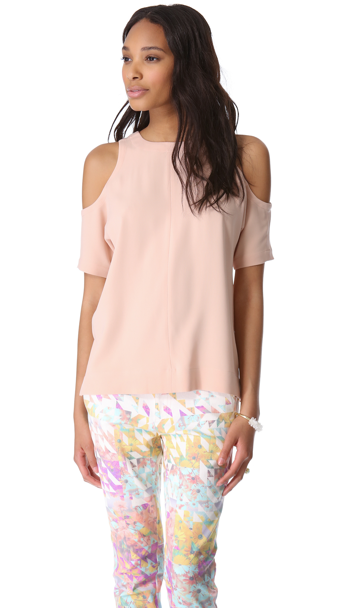 Tibi Cut Out Shoulder Top In Pink Blush Lyst