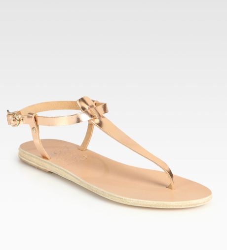 ... Greek Sandals Lito Metallic Leather Tstrap Sandals in Gold (rose gold