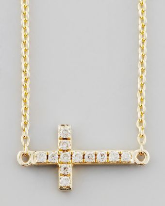 Sydney Evan Small Gold Pave Diamond Cross Necklace - Lyst
