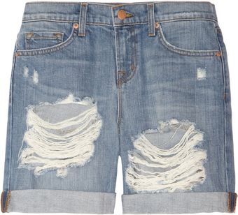 J Brand Slouchy Boy Fit Shredded Low-Rise Denim Shorts - Lyst