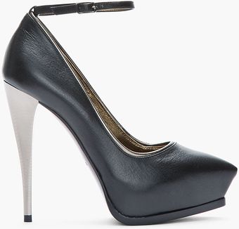 Lanvin Black Gunmetaltrimmed Leather Show Pumps - Lyst