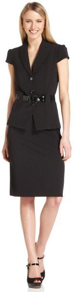 Tahari Cap-Sleeve Pinstriped Blazer Skirt - Lyst