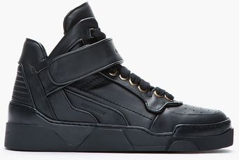 Givenchy Black Leather Velcrostrap Midtop Sneakers - Lyst