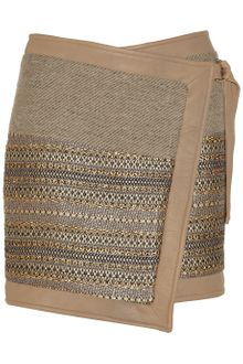 Matthew Williamson Leathertrimmed Woven Wrap Skirt - Lyst