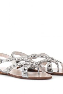 Miu Miu Metallic Leather Sandals with Studs - Lyst