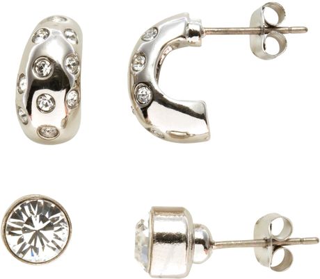 John Lewis Swarovski Crystal Stud Earrings Duo Set in Silver ( silver)