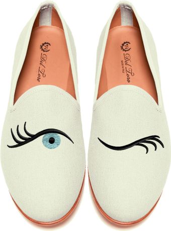 Del Toro Prince Albert Bone Canvas Slipper Loafers with Winking Eye Embroidery - Lyst
