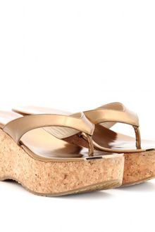 Jimmy Choo Pathos Metallic Leather Wedge Sandals - Lyst