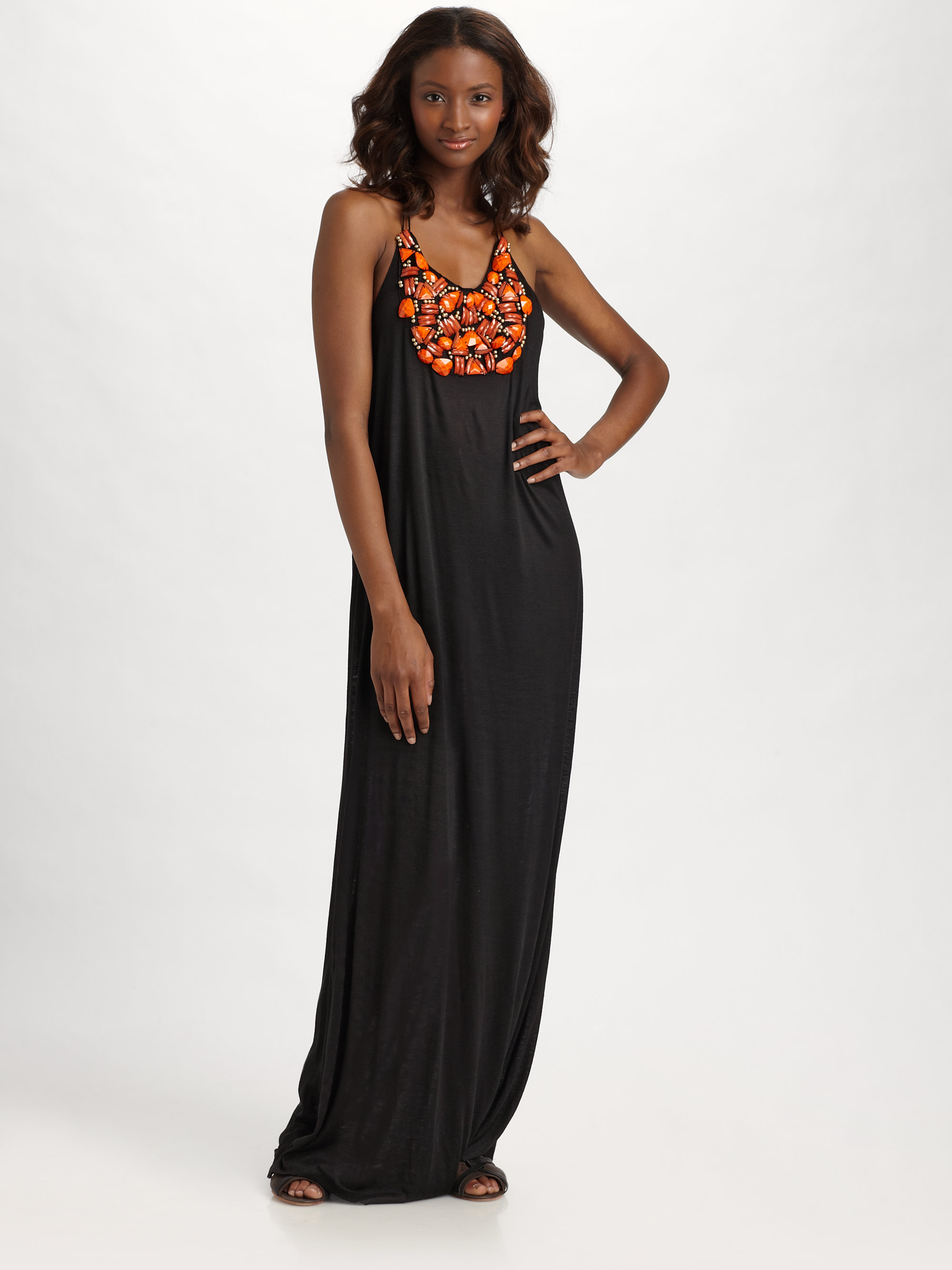 Tbags Beaded Applique Maxi Dress in Black Lyst