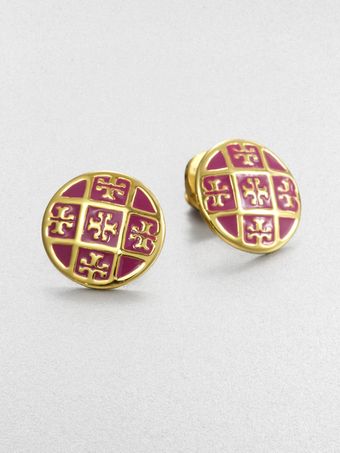 Tory Burch Enamel Logo Pattern Stud Earrings - Lyst