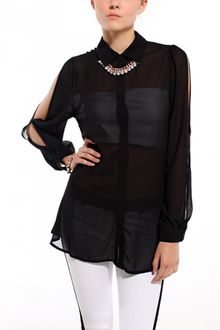 Akira Lace Back Detail Chiffon Blouse - Lyst