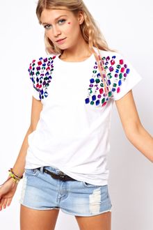 ASOS Collection Asos Tshirt with Jewel Shoulder - Lyst