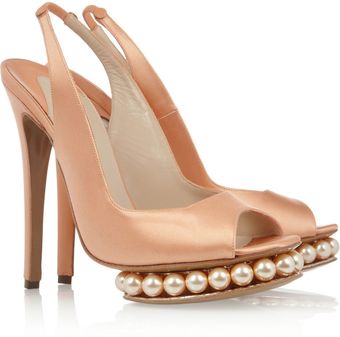 Nicholas Kirkwood Silk and Faux Pearl Platform Slingbacks - Lyst